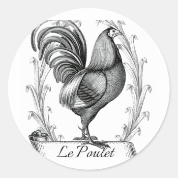 Vintage Chicken Design Typography Classic Round Sticker by VintageImagesOnline at Zazzle