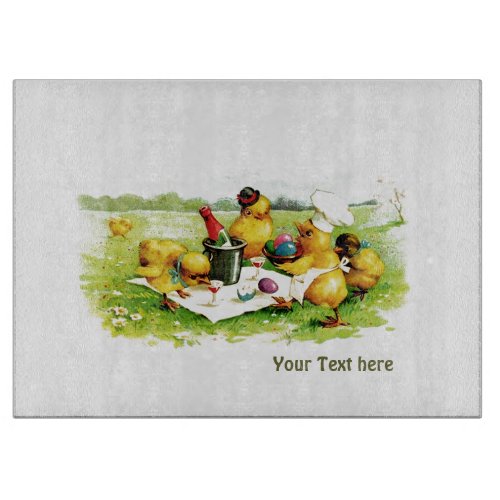 Vintage Chicken Family Easter Gift  Cutting Board