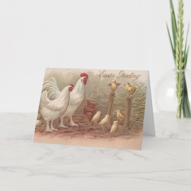 Vintage Chicken Family Easter Holiday Card (Front)