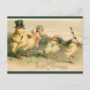 Vintage Chicken Family Easter Sunday Walk Postcard