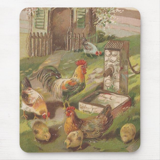Vintage Chicken Family Mouse Pad (Front)