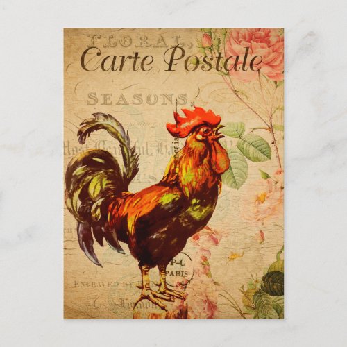 Vintage Chicken Hen Rooster illustration French Postcard