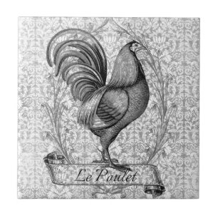 Vintage Chicken Illustration Ceramic Tile