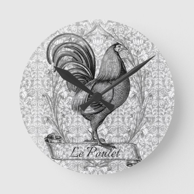 Vintage Chicken Illustration Round Clock (Front)