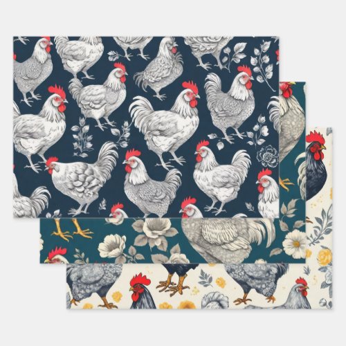 Vintage Chicken Illustration Wrapping Paper Sheets