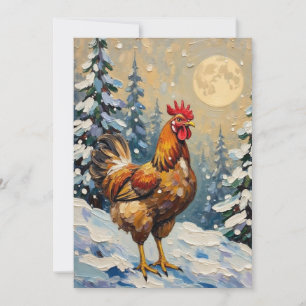 Vintage Chicken in Snowy Christmas Wonderland Holiday Card