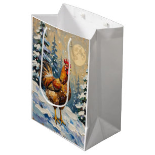 Vintage Chicken in Snowy Christmas Wonderland Medium Gift Bag