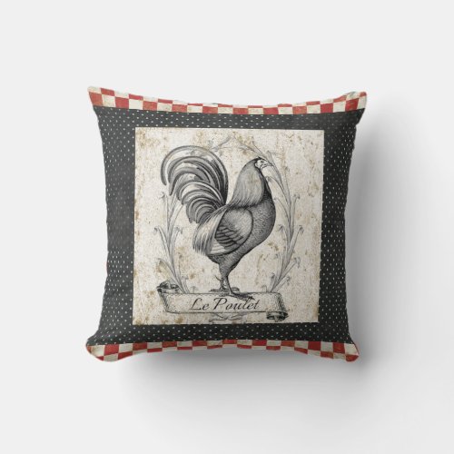 Vintage Chicken Le Poulet Throw Pillow