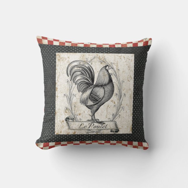 Vintage Chicken Le Poulet Throw Pillow (Front)