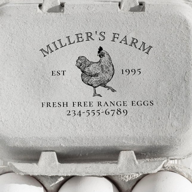 Vintage Chicken Logo Family Farm Est Year Egg Self-inking Stamp (Rubber Stamp Mock-up)