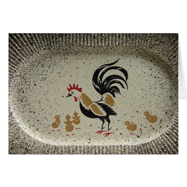 Vintage Chicken Paper Plate Rooster and Chicks Cards (Front Horizontal)