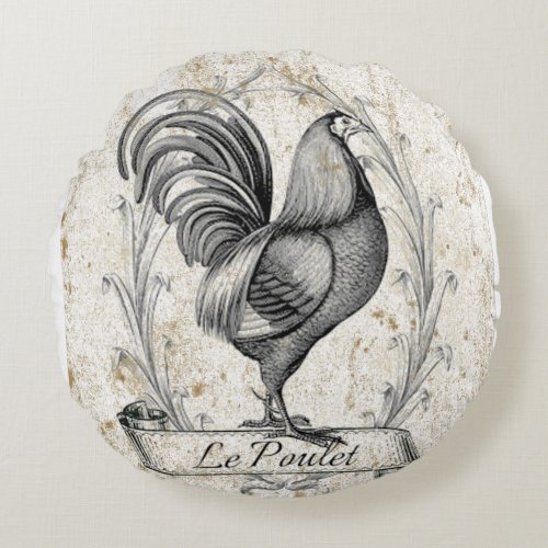 Vintage Chicken Round Pillow