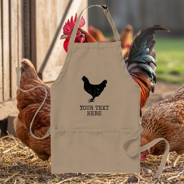 Vintage chicken silhouette logo custom poultry BBQ Adult Apron (Check apron)