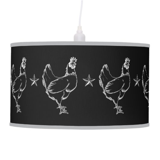 Vintage Chicken & Stars Print Pendant Lamp (Front)