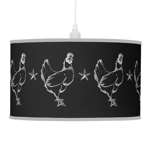 Vintage Chicken & Stars Print Pendant Lamp (Left)