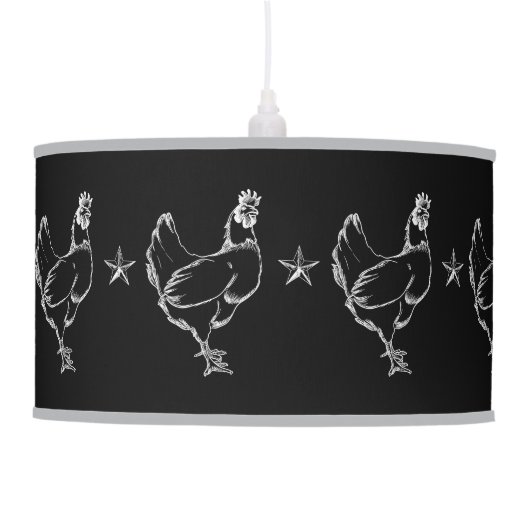 Vintage Chicken & Stars Print Pendant Lamp (Right)