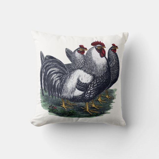 Vintage Chicken Trio Throw Pillow (Front)