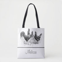 Vintage Chickens and Rooster | Personalized Tote Bag