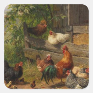 Vintage chickens and rooster sticker
