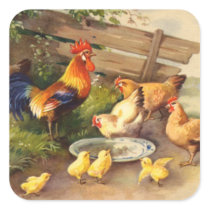 Vintage chickens and rooster sticker