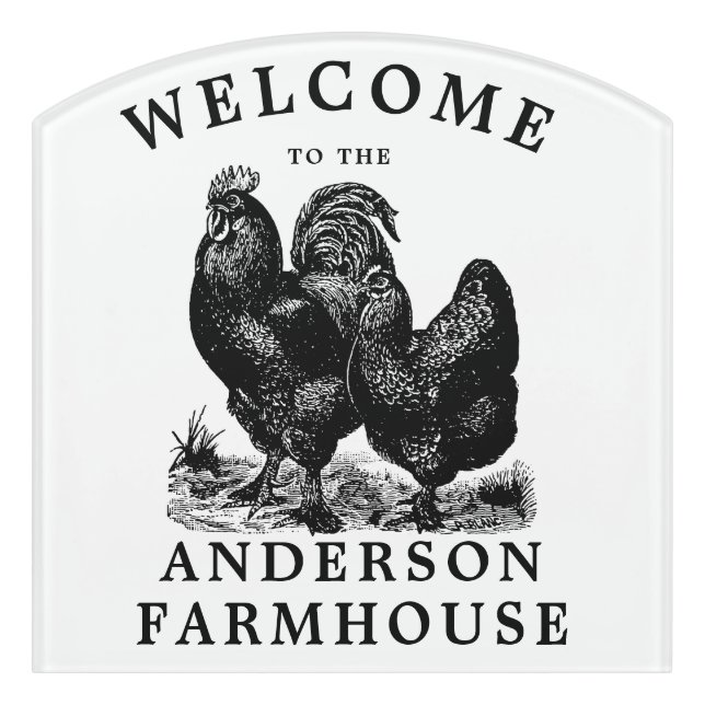Vintage Chickens Farmhouse Home Welcome Door Sign (Contour Front)