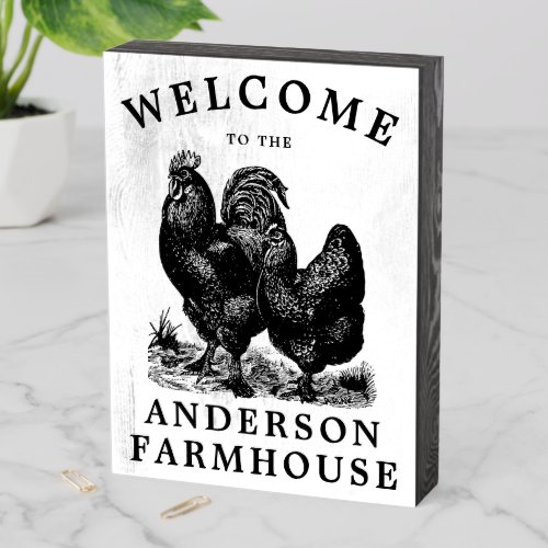 Vintage Chickens Farmhouse Home Welcome Wooden Box Sign