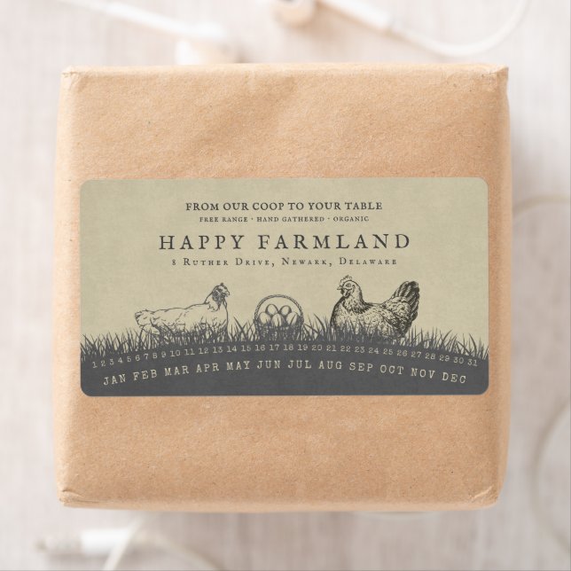 Vintage Chickens Grass Field Rustic Farm Fresh Egg Label (Insitu)
