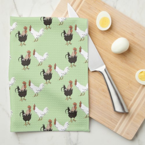 Vintage Chickens Pattern on Green Kitchen Towels
