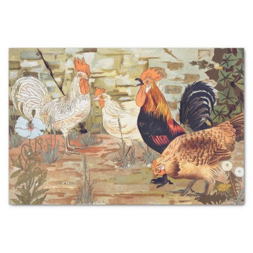 Vintage Chickens Rooster Decoupage Tissue Paper