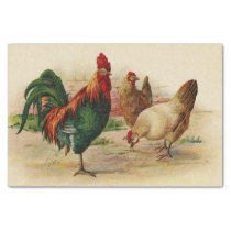 Vintage Chickens Rooster Decoupage Tissue Paper