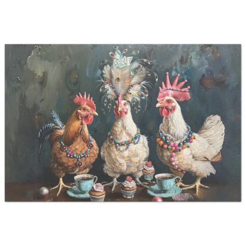 Vintage Chickens Tea Party Decoupage  Tissue Paper