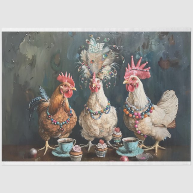 Vintage Chickens Tea Party Decoupage  Tissue Paper (Front)