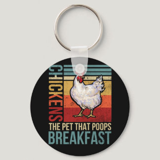 Vintage Chickens The Pet That Poops Breakfast Keychain