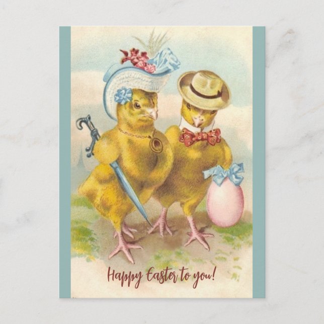 Vintage Chicks in Easter Finery Postcard (Front)