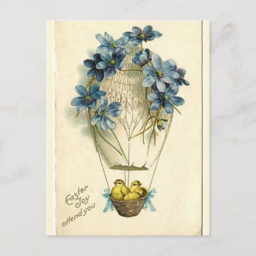 Vintage Chicks in Eggshell Balloon Easter Greeting Postcard