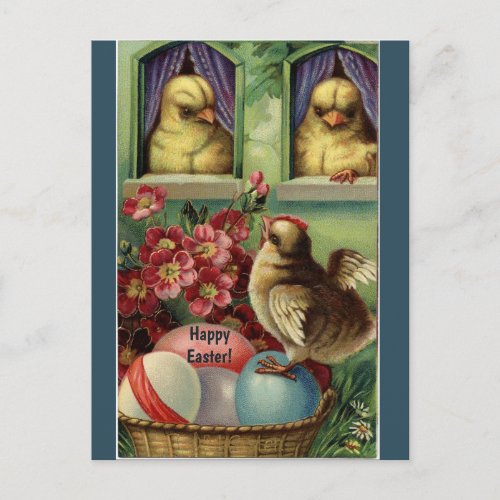 Vintage Chicks in Windows Easter Postcard