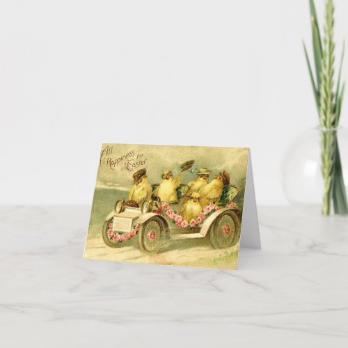 Vintage Chicks on a Sunday Easter Drive Holiday Card