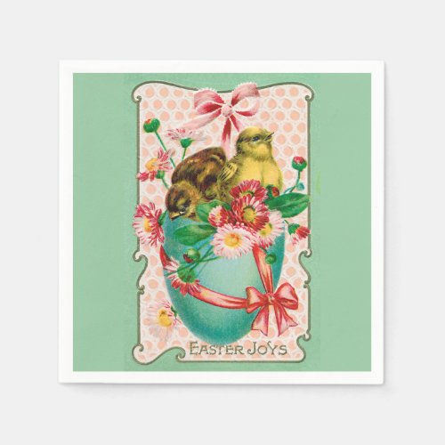 Vintage Chicks with Easter Egg Easter Greeting Napkins