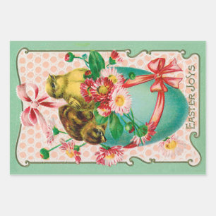 Vintage Chicks with Easter Egg Easter Greeting Wrapping Paper Sheets
