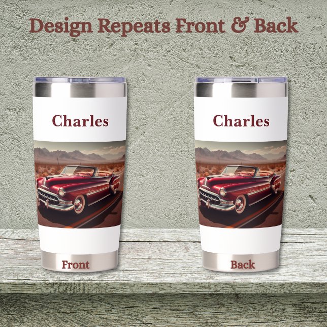 Vintage Chieftain-style convertible, deep red Insulated Tumbler (Personalize to add names/dates. Customize to change text, color, style or remove text.)