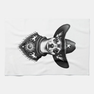 Vintage Chihuahua Cowboy Engraving Style Western D Kitchen Towel