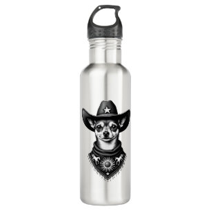 Vintage Chihuahua Cowboy Engraving Style Western D Stainless Steel Water Bottle