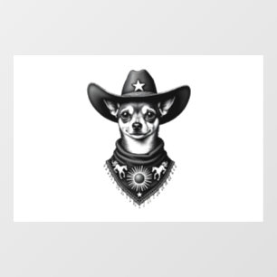 Vintage Chihuahua Cowboy Engraving Style Western D Window Cling