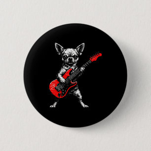 Vintage chihuahua rock funny dog playing guitar do button