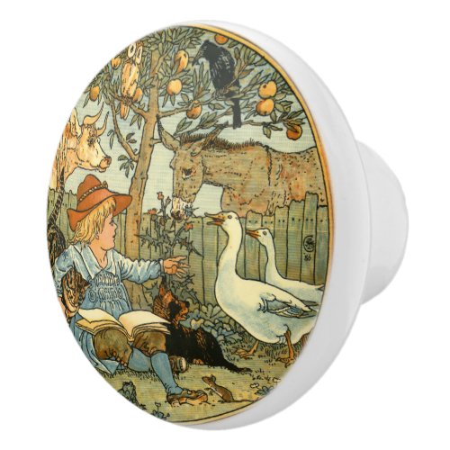 Vintage Child And Animals by Walter Crane Ceramic Knob