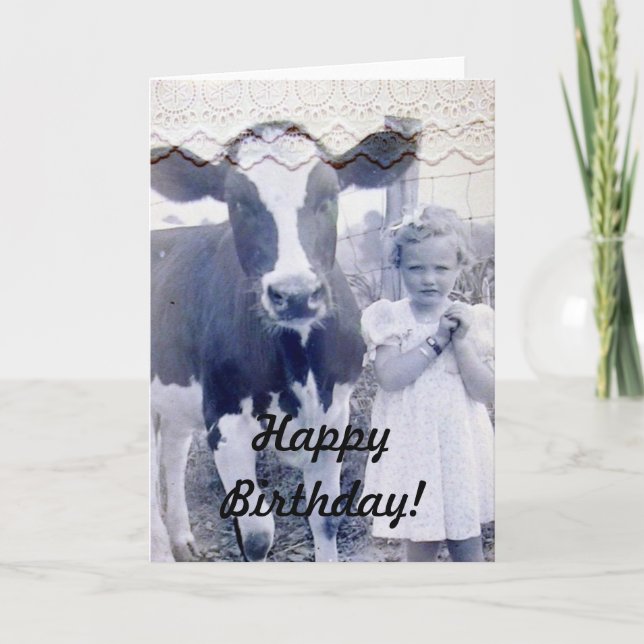 Vintage Child and Cow Birthday CArd (Front)