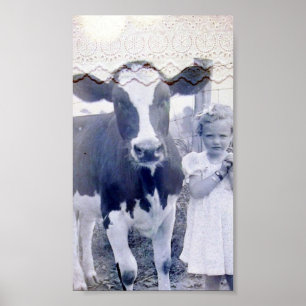 Vintage Child and Cow Poster