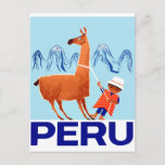 Vintage Child And Llama Peru Travel Poster Postcard at Zazzle