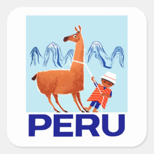 Vintage Child and Llama Peru Travel Poster Square Sticker