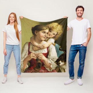 Vintage Child and Mother Fleece Blanket